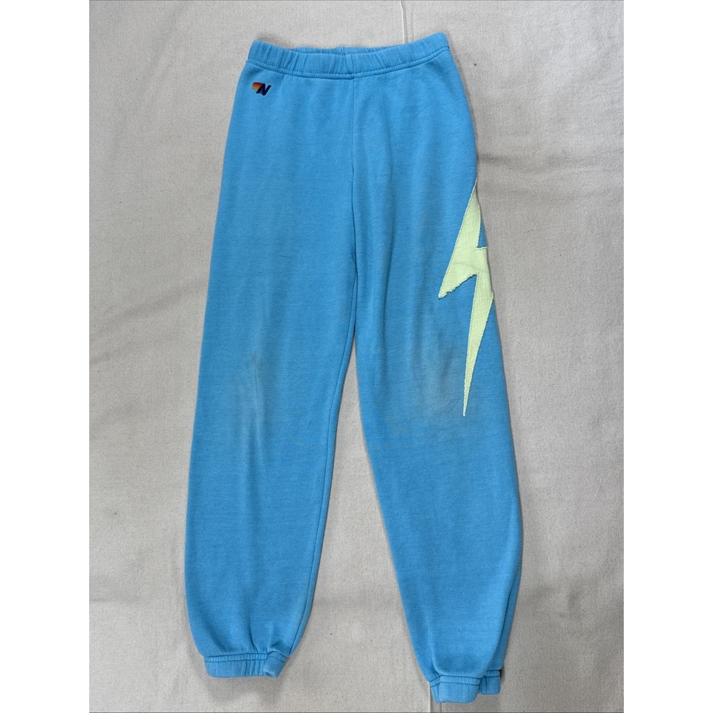 Aviator Nation Sweatpants Size 10 Color Blue Yellow Lightning Bolt